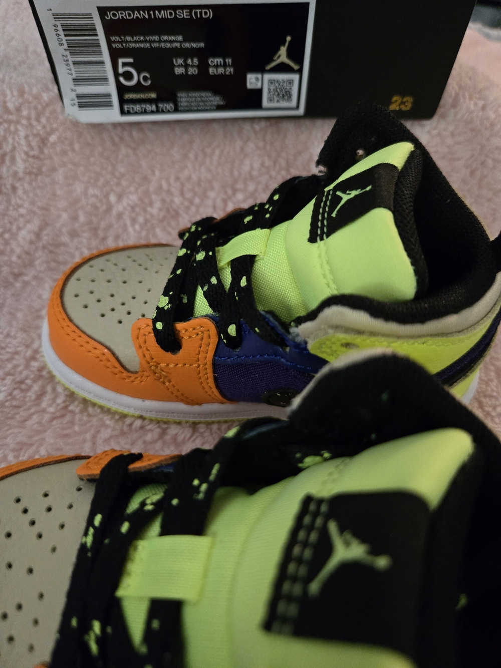 Jordan Kids Sneakers in Volt, Orange, Purple and Black